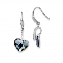 Quality Gold Sterling Silver Rhodium-plated Clear & Blue Crystal Heart Dangle Earrings - QE14429