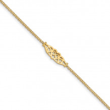 Quality Gold 14k  Polished Filigree Heart Anklet - ANK33-10