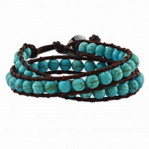 Quality Gold 6mm Dyed Turquoise Leather Cord Multi Wrap Bracelet - BF1572