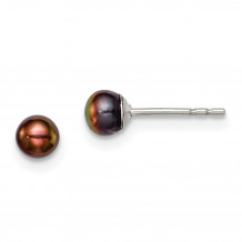 Quality Gold Sterling Silver 3-4mm Black FW Cultured Button Pearl Stud Earrings - QE12667