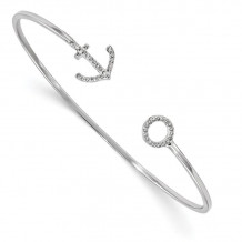 Quality Gold Sterling Silver Rhodium-plated CZ Anchor Slip-on Cuff Bangle Bracelet - QB1187