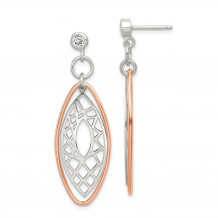Quality Gold Sterling Silver Polished Rose Vermeil CZ Post Dangle Earrings - QE8985