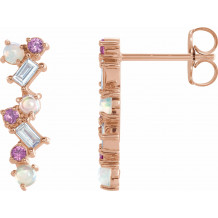 14K Rose Ethiopian Opal, Pink Sapphire & 1/10 CTW Diamond Scattered Bar Earrings - 87048609P