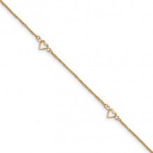 Quality Gold 14k Diamond-cut Hearts with 9in Anklet - ANK218-10