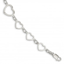 Quality Gold Sterling Silver Polished Heart Fancy Link Bracelet - QG3100-7.5