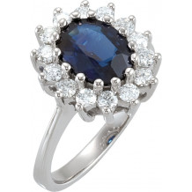 14K White 9 x 7 mm Oval Blue Sapphire & 1/2 CTW Diamond Halo-Style Ring - 6837742838P