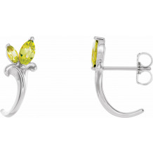 14K White Peridot Floral-Inspired J-Hoop Earrings - 868156010P