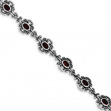 Quality Gold Sterling Silver Rhodium Plated Antiqued Garnet Bracelet - QX469GA