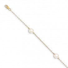 Quality Gold 14K White Near Round Freshwater Cultured Pearl 3-station Bracelet - XF588-7.25
