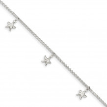 Quality Gold Sterling Silver Starfish Dangles 9 inch Anklet - QG4192-9