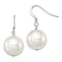 Quality Gold Sterling Silver 14-15mm White Shell Bead Dangle Earrings - QE12789