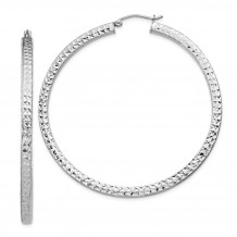 Quality Gold Sterling Silver Rhodium-plated  3x55mm Square Tube Hoop Earrings - QE8140