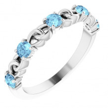 14K White Aquamarine Stackable Link Ring - 72047608P