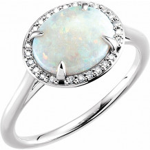 14K White Opal & .06 CTW Diamond Ring - 71633105P