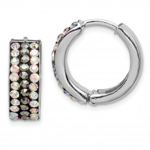 Quality Gold Sterling Silver Grey & Rainbow Preciosa Crystal Hinged Hoop Earrings - QE9560