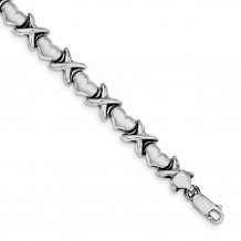 Quality Gold Sterling Silver Rhodium Polished and Brushed X's and Hearts Bracelet - QG3249-7.25