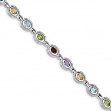 Quality Gold Sterling Silver Rhodium Plated 7inch Rainbow Semi Precious Stone Bracelet - QX474RB