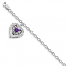 Quality Gold Sterling Silver Rhodium-plated Purple CZ Heart Link Bracelet - QX979CZ