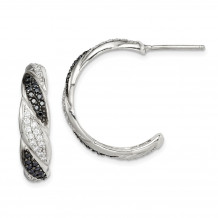 Quality Gold Sterling Silver Black & White CZ J Hoop Stud Earrings - QE14893