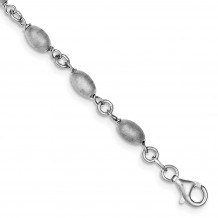Quality Gold Sterling Silver Rhodium-plated Brushed Oval Hollow Bead Bracelet - QG3404-7.25