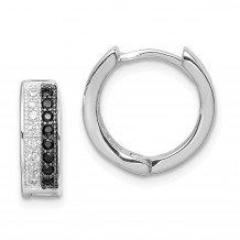 Quality Gold Sterling Silver Rhodium-plated White and Black CZ Hinged Hoop Earrings - QE9255