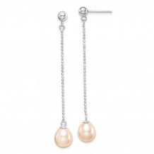 Quality Gold Sterling Silver 7-8mm FWC Pink Pearls Post Dangle Earrings - QE15030