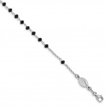 Quality Gold Sterling Silver Beaded Cross & Mary with 1.25in .ext Bracelet - QG4834-6.75
