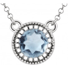 14K White Aquamarine March 18 Birthstone Necklace - 651611106P