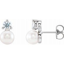 14K White Freshwater Cultured Pearl & 1/2 CTW Diamond Earrings - 86719600P