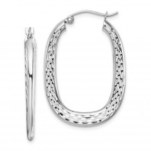 Quality Gold Sterling Silver Rhodium Plated Patterned Oval Hoop Earrings - QE8264