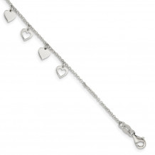 Quality Gold Sterling Silver   Hearts Bracelet - QG2352-7.5