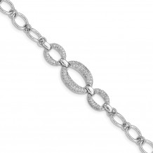 Quality Gold Sterling Silver Rhodium-plated CZ 3-Oval 7.5in Bracelet - QG4879-7.5