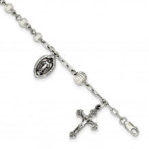 Quality Gold Sterling Silver Rosary Bracelet   Rnd.Fluted Beads - QH982-7