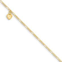 Quality Gold 14k Figaro Link with Dangling Heart Anklet - ANK66-9