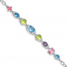 Quality Gold Sterling Silver Rhodium Plated 7.5inch Multicolored CZ Bracelet - QX680CZ