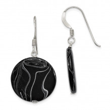 Quality Gold Sterling Silver Black Agate Dangle Disc Earrings - QE7621