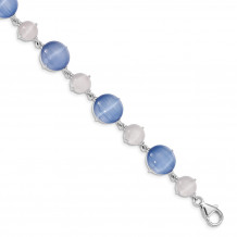 Quality Gold Sterling Silver Rhodium-plated Created Blue Cat's Eye Bracelet - QG4958-7