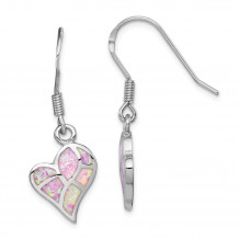 Quality Gold Sterling Silver Rhodium-plated  Pink Opal Inlay Heart Dangle Earring - QE14077