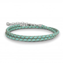 Quality Gold Sterling Silver Reflections Teal Leather 14in  2in ext Choker Bracelet - QRS4049TEAL-14