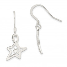 Quality Gold Sterling Silver Polished Diamond-cut Star Dangle Earrings - QE11916