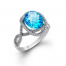 Zeghani 14k White Gold Diamond & Topaz Engagement Ring