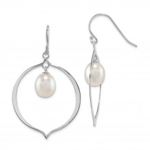 Quality Gold Sterling Silver 8-9mm White Rice FWC Pearl Polished Dangle Earrings - QE13905