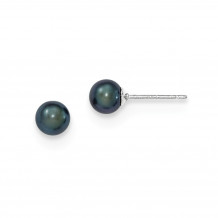 Quality Gold Sterling Silver 5-6mm Black FW Cultured Round Pearl Stud Earrings - QE12701