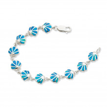 Quality Gold Sterling Silver 7in  Blue Opal Inlay Shell Bracelet - QG3112-7