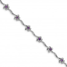 Quality Gold Sterling Silver Rhodium-plated Floral Amethyst Bracelet - QX980AM