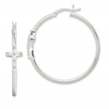 Quality Gold Sterling Silver  CZ Cross Hoop Earrings - QE13207