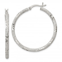 Quality Gold Sterling Silver Polished Diamond-cut Laser-cut Hinged Hoop Earrings - QE11519