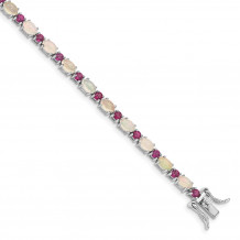 Quality Gold Sterling Silver Rhodium-plated White Opal & Rhodolite Bracelet - QG4908-7.5