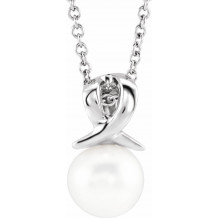 14K White Freshwater Cultured Pearl Bypass 16-18 Necklace - 86747605P