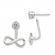 Quality Gold Sterling Silver Polished Infinity Dangle Front & Back CZ Post Earrings - QE13472